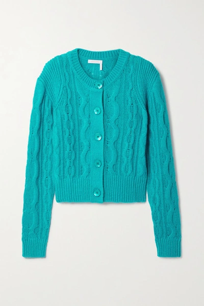 Shop See By Chloé Cable-knit Wool-blend Cardigan In Turquoise