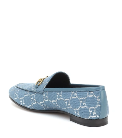 Shop Gucci Jordaan Gg-brocade Loafers In Blue