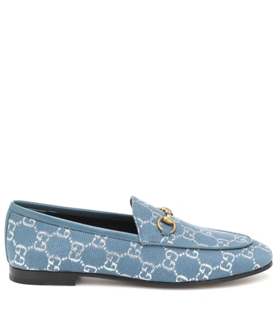 Shop Gucci Jordaan Gg-brocade Loafers In Blue