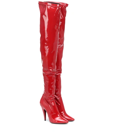 Shop Saint Laurent Aylah Vinyl Over-the-knee Boots In Red