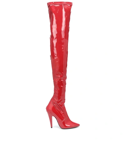 Shop Saint Laurent Aylah Vinyl Over-the-knee Boots In Red