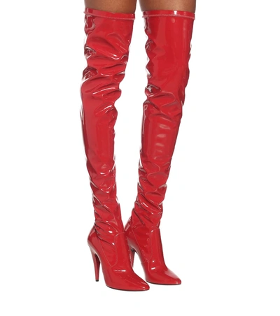 Shop Saint Laurent Aylah Vinyl Over-the-knee Boots In Red