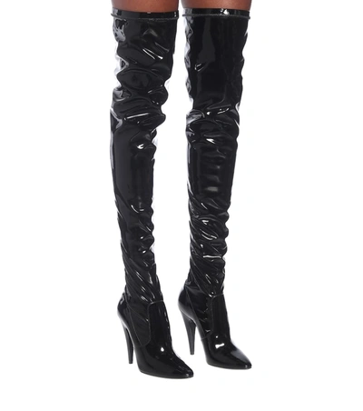 Shop Saint Laurent Aylah Vinyl Over-the-knee Boots In Black