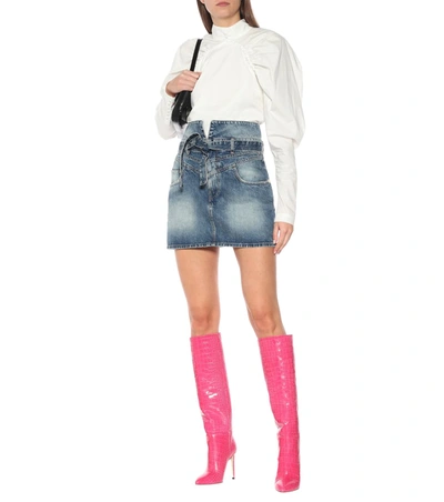Shop Paris Texas Croc-effect Leather Knee-high Boots In Pink