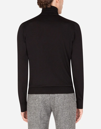 Shop Dolce & Gabbana Wool Turtle-neck Sweater With Dg Embroidery In Black