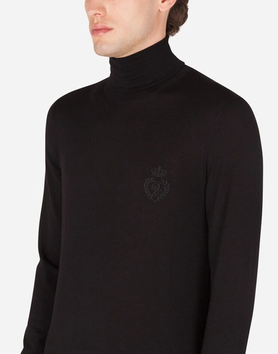 Shop Dolce & Gabbana Wool Turtle-neck Sweater With Dg Embroidery In Black