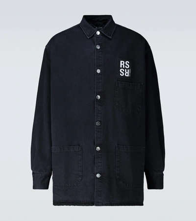 Shop Raf Simons Padded Big-fit Denim Shirt In Black