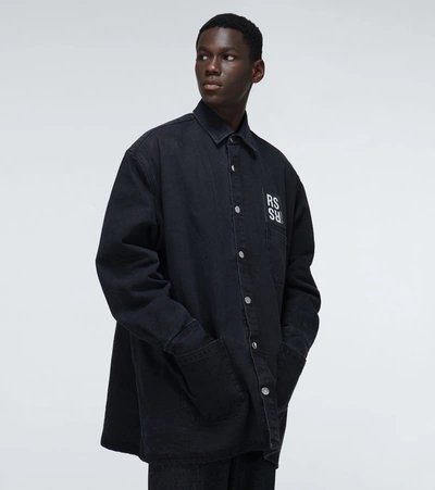 Shop Raf Simons Padded Big-fit Denim Shirt In Black