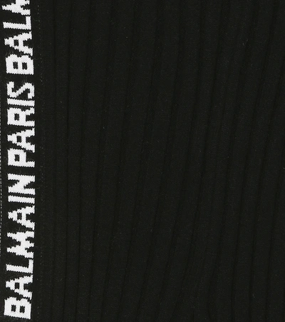 Shop Balmain Logo Ribbed-knit Leggings In Black