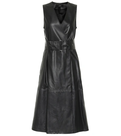Shop Joseph Dibo Leather Midi Dress In Black
