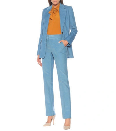 Shop Victoria Beckham High-rise Corduroy Straight Pants In Blue