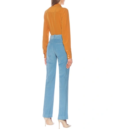 Shop Victoria Beckham High-rise Corduroy Straight Pants In Blue