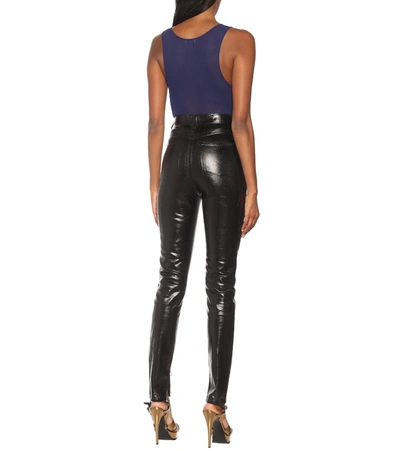 Shop Saint Laurent High-rise Skinny Coated Cotton Jeans In Black