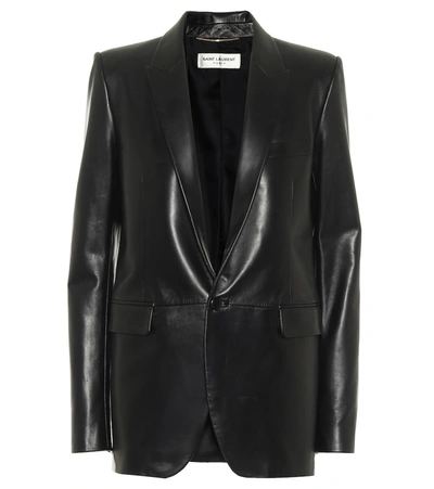 Shop Saint Laurent Single-breasted Leather Blazer In Black