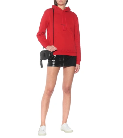 Shop Saint Laurent Logo Cotton Jersey Hoodie In Red