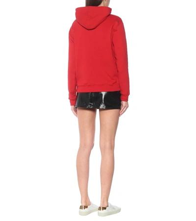 Shop Saint Laurent Logo Cotton Jersey Hoodie In Red