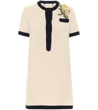 Shop Gucci Wool Knit Minidress In Beige