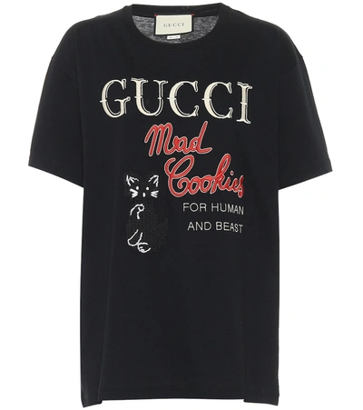 Shop Gucci Printed Cotton Jersey T-shirt In Black