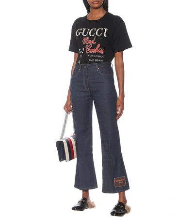 Shop Gucci Printed Cotton Jersey T-shirt In Black