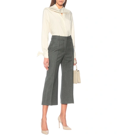 Shop Victoria Beckham Cropped Wool Pants In Green