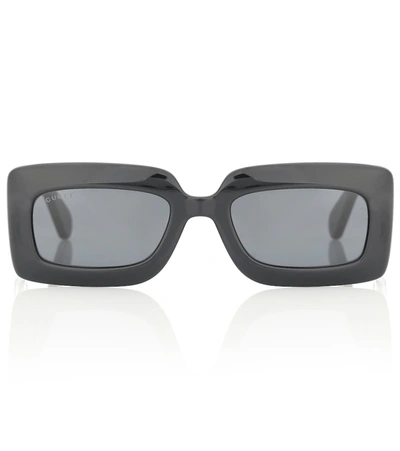 Shop Gucci Double G Rectangular Sunglasses In Black