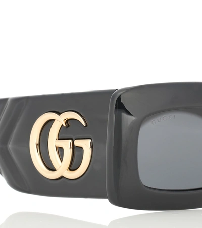 Shop Gucci Double G Rectangular Sunglasses In Black