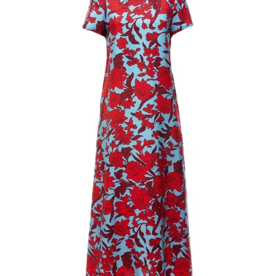 La Doublej Floral Print Swing Dress In Lilium Turchese