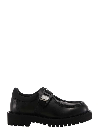 Shop Valentino Vltn-print Derby Shoes In Black