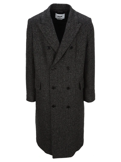 Shop Msgm Double Breast Coat In Black Grey