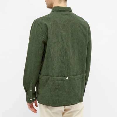 Shop Albam Seersucker Apron Pocket Gardening Shirt In Green