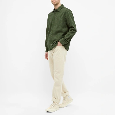 Shop Albam Seersucker Apron Pocket Gardening Shirt In Green