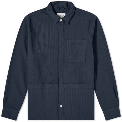 Shop Albam Seersucker Apron Pocket Gardening Shirt In Blue