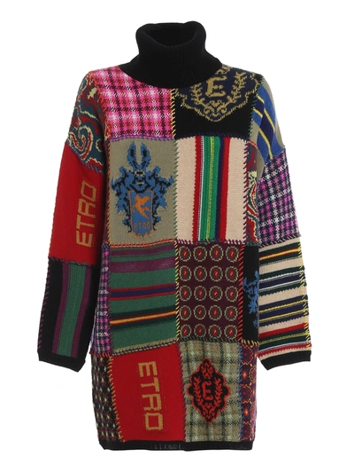 Shop Etro Wool Jacquard Dress In Multicolor