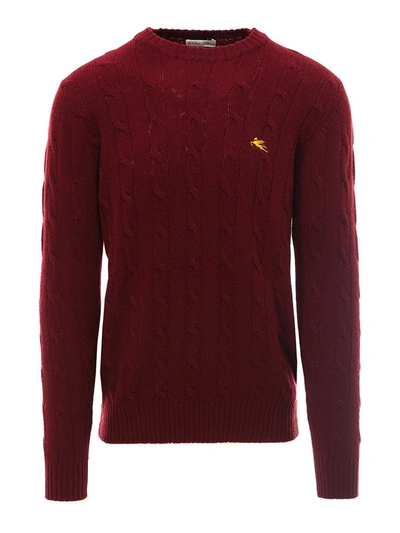 Shop Etro Logo Embroidery Ribbed Wool Sweater In Red