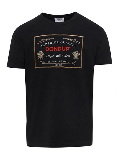 DONDUP EMBROIDERED LOGO PATCH T-SHIRT IN BLACK 