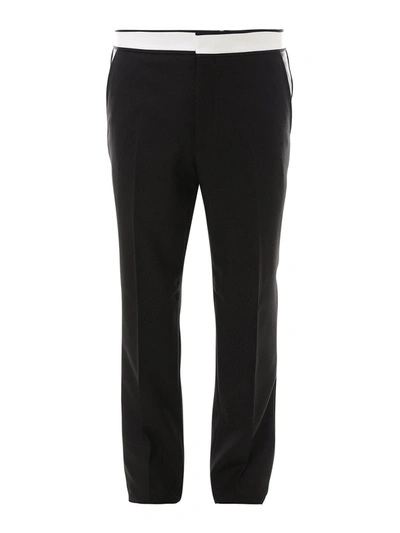 Shop Burberry Leather Detail Wool Trousers In Black