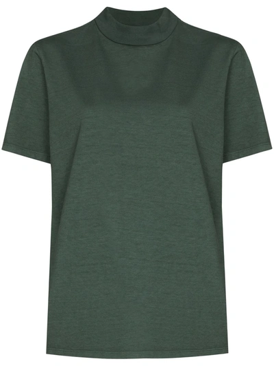 Shop Les Tien Mock Neck Cotton T-shirt In Green