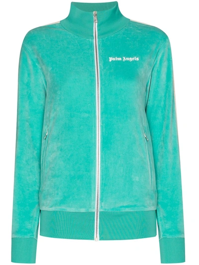 Shop Palm Angels Zip-up Side Panel Sweatshirt In Blue