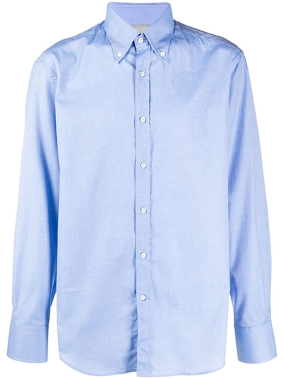 Shop Brunello Cucinelli Plain Blue Cotton Shirt