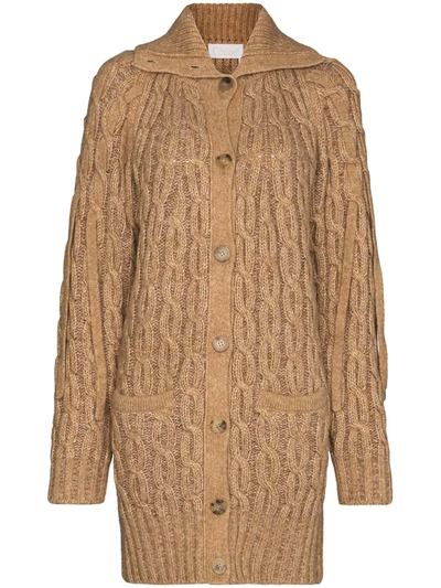 Shop Chloé Cable-knit Buttoned Cardigan In Brown
