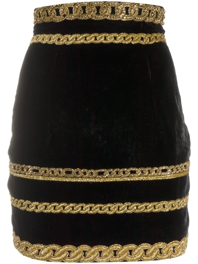 Shop Balmain Chain Embroidered Skirt In Black
