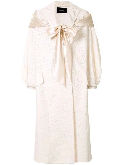 Shop Simone Rocha Shawl-detail Bow Coat In Neutrals