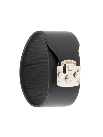 Pre-owned Gucci Leather Cuff Bracelet In Black