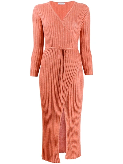 Shop Antonella Rizza Ribbed-knit Wrap Dress In Orange