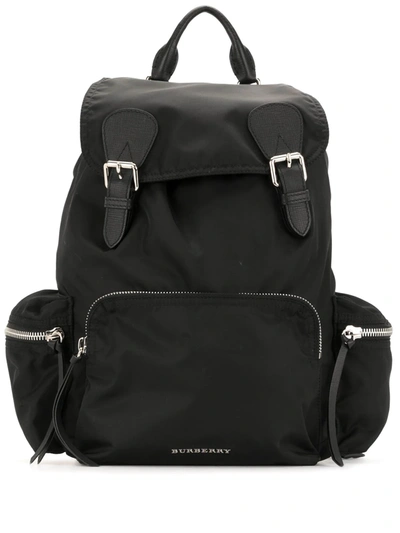 Pre-owned Burberry Double-buckled Flap Backpack In Black