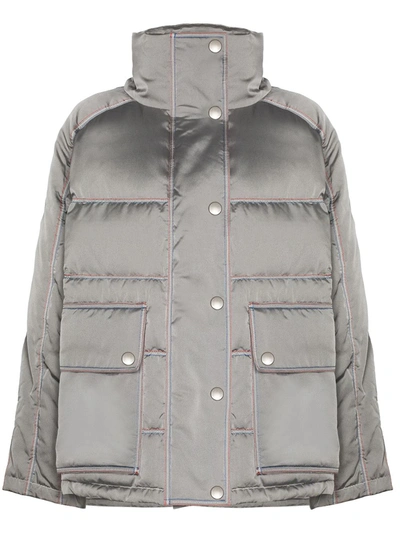 Shop Angel Chen High Neck Padded Jacket In Silver