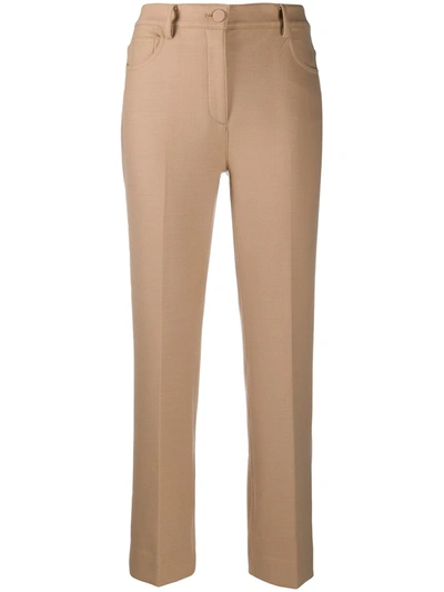Shop Theory High-rise Straight Leg Trousers In Brown