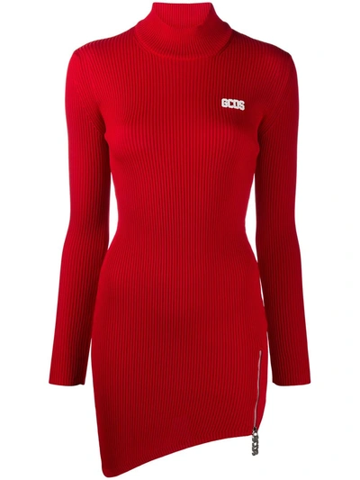Shop Gcds Asymmetric Fitted Mini Dress In Red