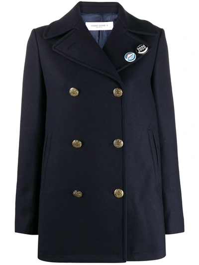 Shop Golden Goose Short Double Breasted Coat In Blue