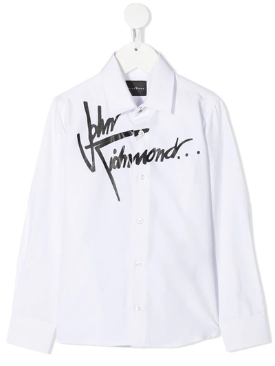 Shop John Richmond Junior Signature Logo Print Long-sleeved Shirt In White